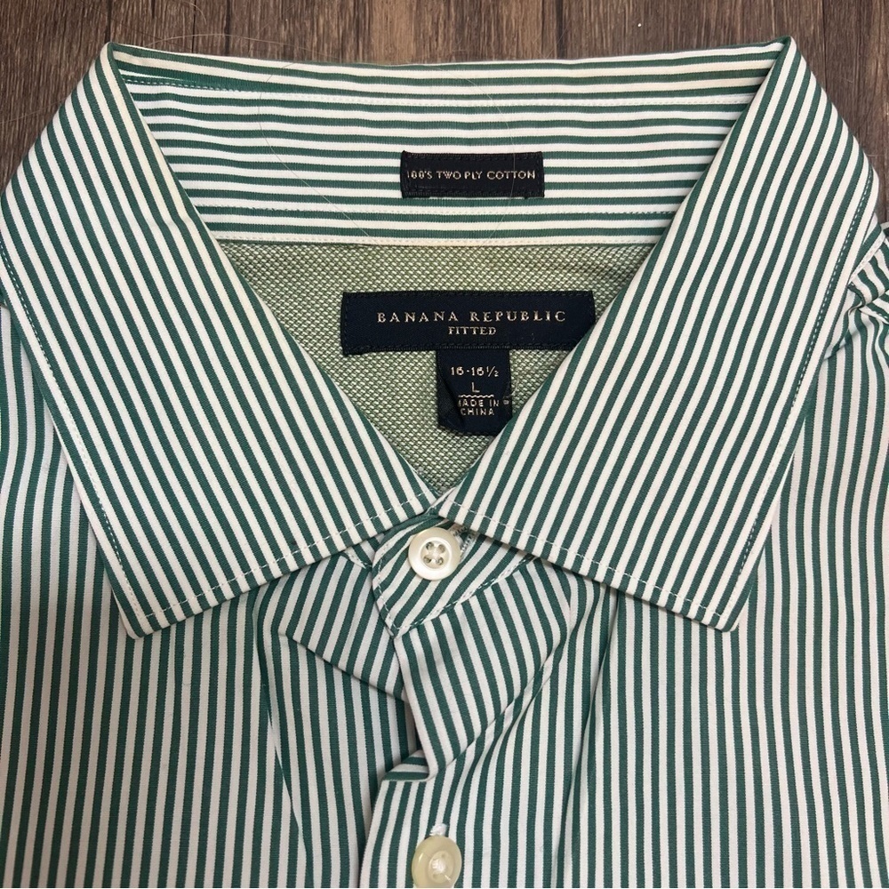 Banana Republic Casual Pinstripes Fitted White Green Button Shirt Cotton 16 - Picture 6 of 12